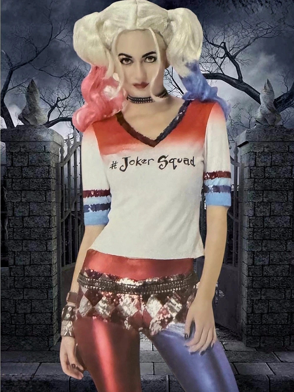 Halloween Costume Mad Harlequeen Top & Pants Set